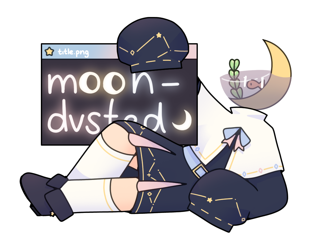 starlet laying on their side holding a window with text 'moondvsted'
